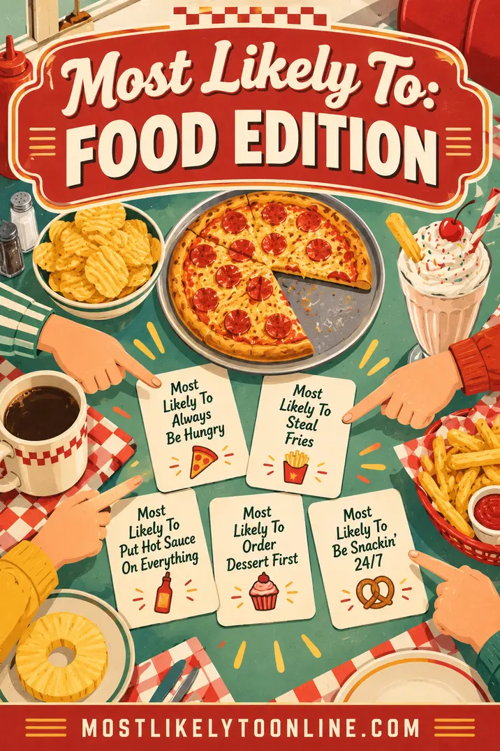 Most Likely To: Food Edition β 100 Questions About Snacks, Cooking & Restaurant Habits
