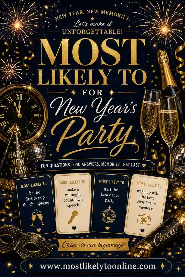 Most Likely To Questions for a New Year's Party (50+ Prompts)