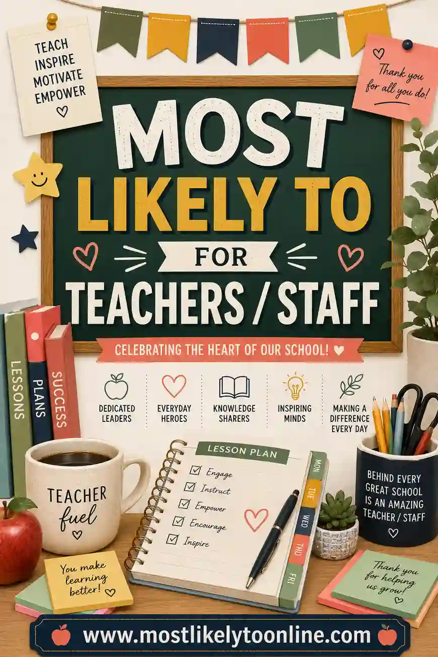 Most Likely To for Teachers & Staff: 50 Funny Questions
