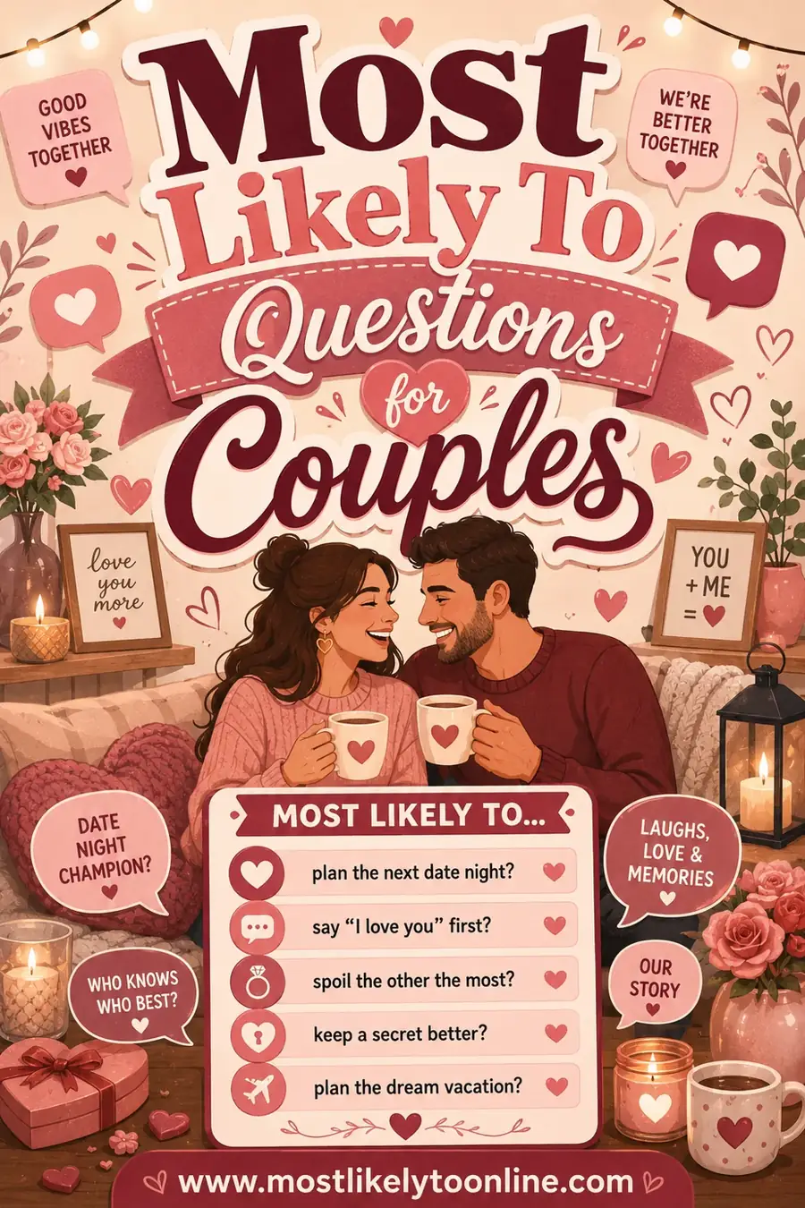 Most Likely To Questions for Couples (50+ Date-Night Prompts)